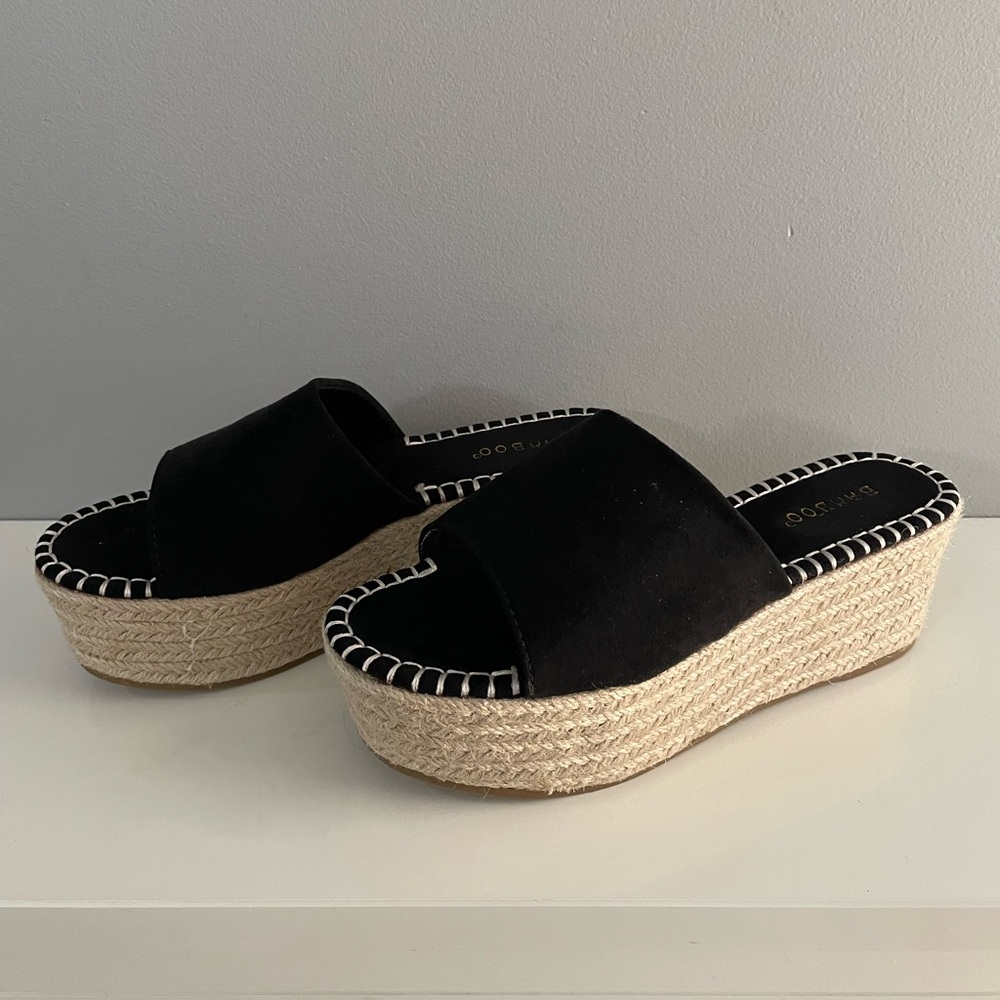 BAMBOO Black Espadrille Platform Sandals